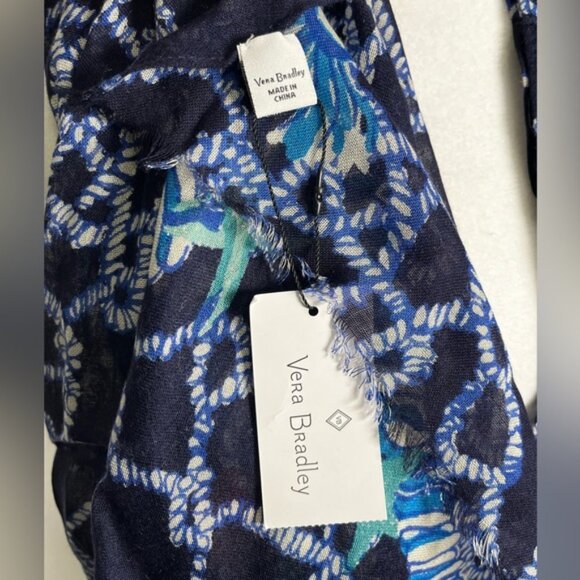 Vera Bradley navy spring tide nautical shell fringe scarf new with tags - Picture 5 of 6